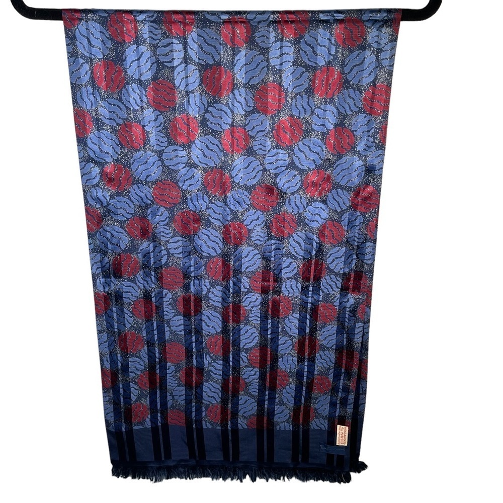 Saks Fifth Avenue Vintage Hand Blocked Silk Scarf Made In Switzerland Blue Red